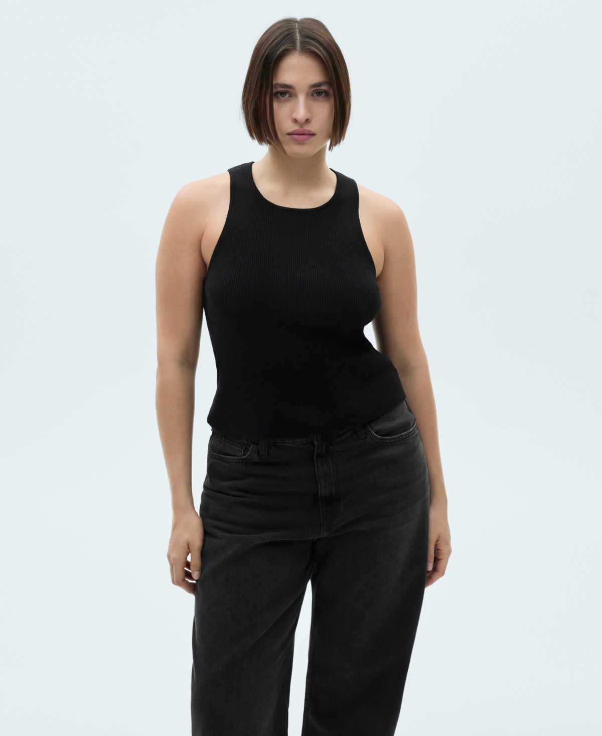 Mango High Waist Balloon Jeans In Black Denim