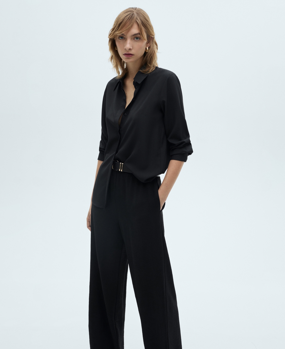 Mango Pleated Wide Leg Pants In Black