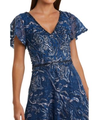 Women's Embellished Illusion Butterfly Sleeve A-Line Gown