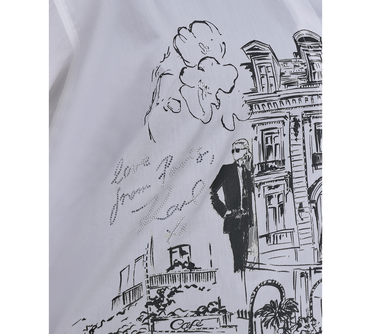 Karl Lagerfeld Plus Size City Scene Poplin Short Sleeve Shirt Crystal Cuffed Jeans In White