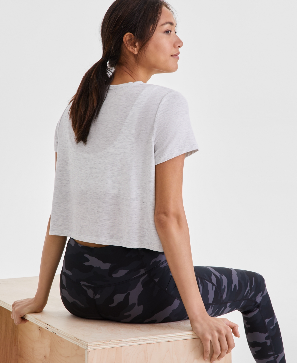 Id Ideology Women's Short-sleeve Crewneck Knit T-shirt, Exclusively At Macy's In Silver Heather