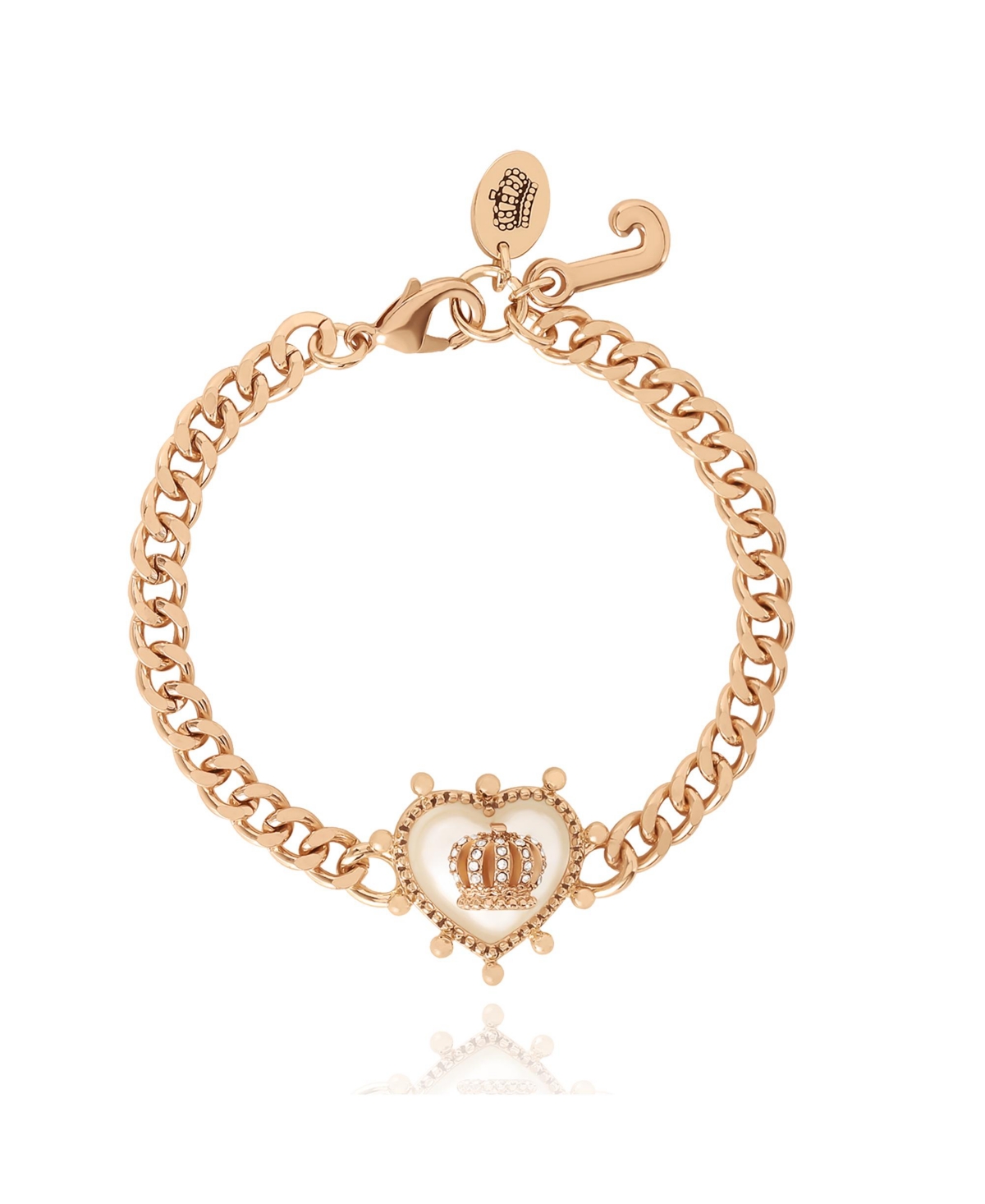 Gold-Tone Chain Bracelet with Crown Heart Charm - Gold tone