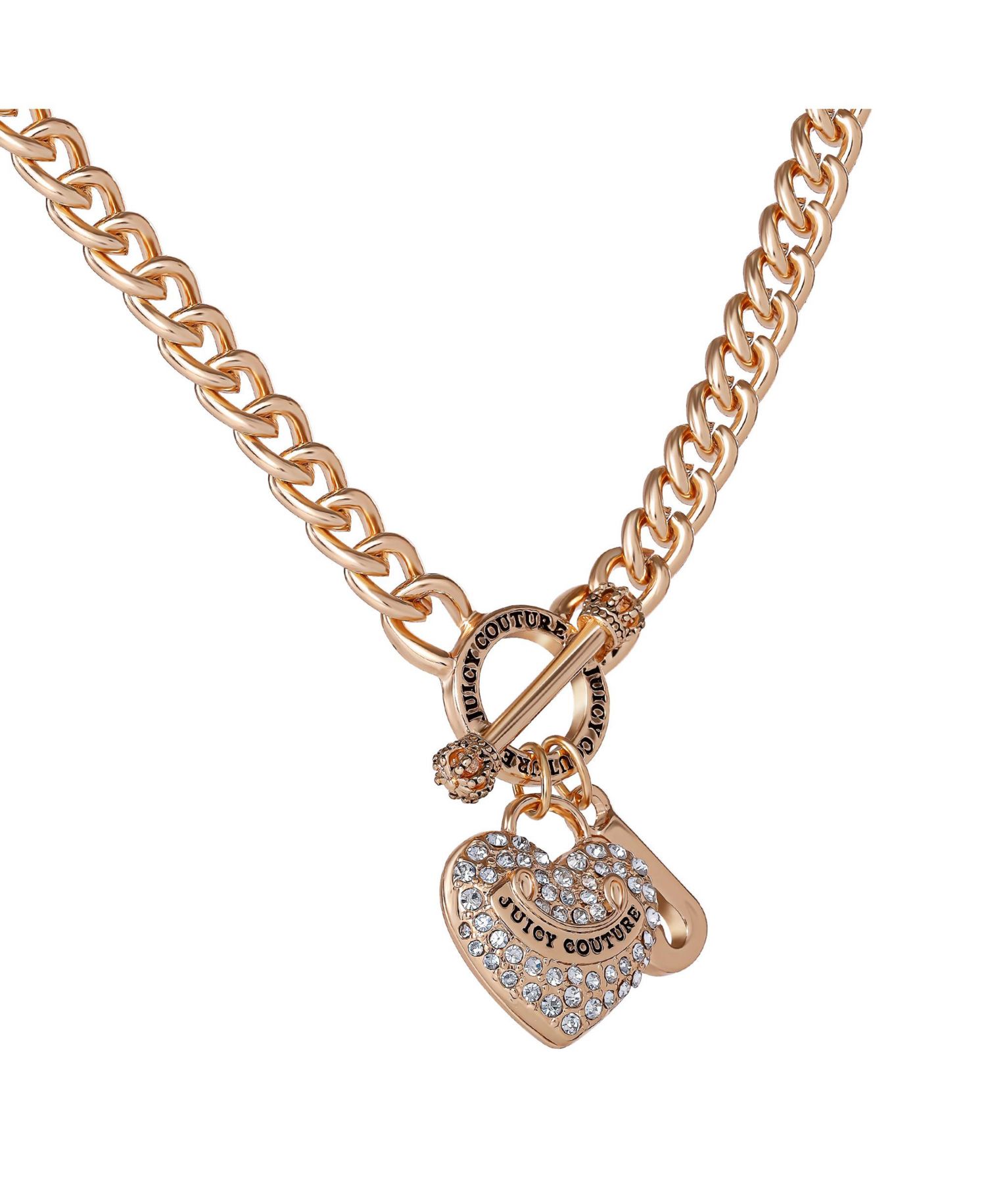 -Tone Heart and Logo Toggle Charm Necklace