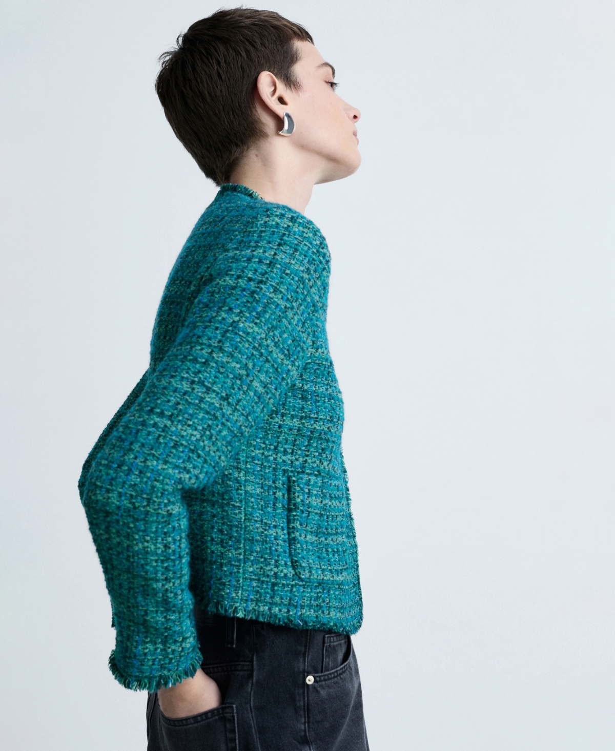 Mango Women's Pocket Tweed Jacket In Petrol Blue