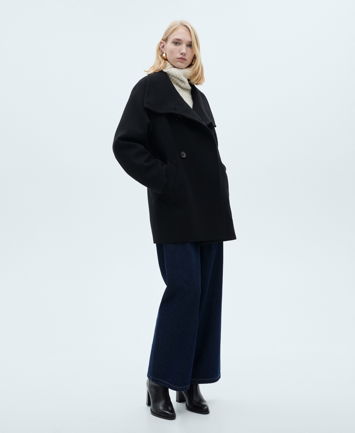 Mango Women's Double-breasted Wool Coat In Black
