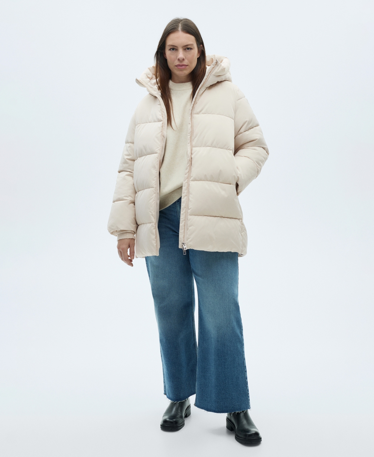 Shop Mango Women's Hood Quilted Coat In Ecru