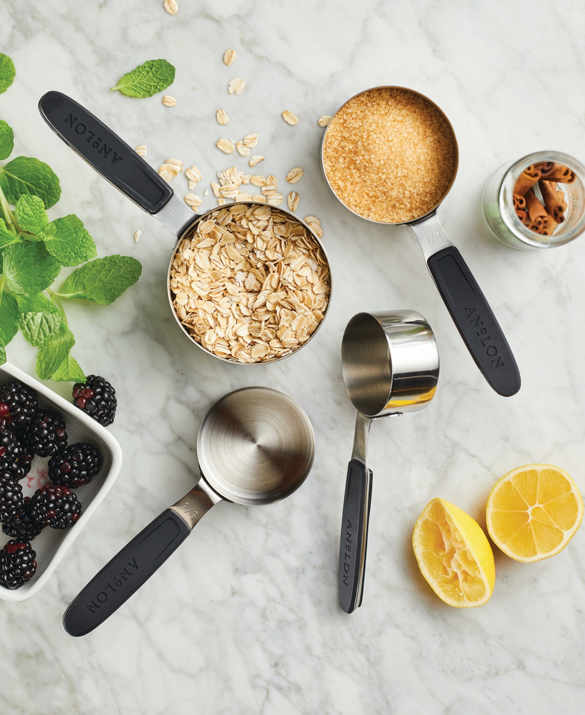 Anolon Suregrip 4 Piece Magnetic Stainless Steel Measuring Cups In Stainless Steel