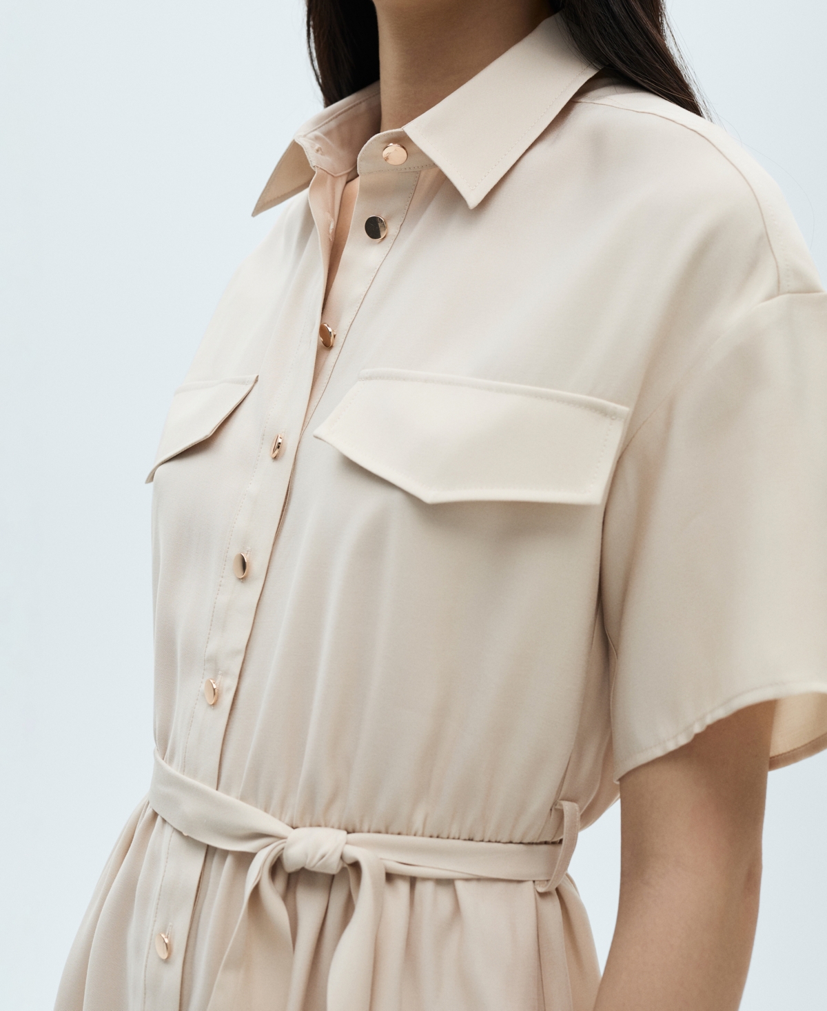 Shop Mango Women's Belt Shirt Dress In Beige