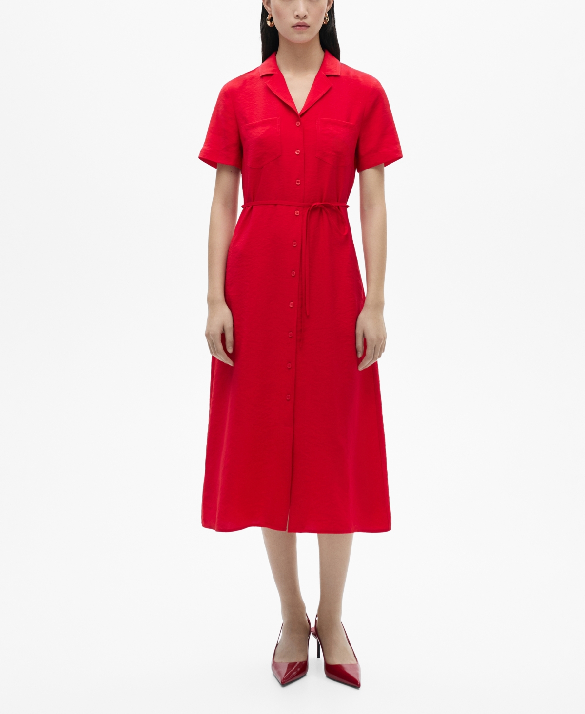 Mango Robe Chemisier Poches Rouge - Femme - L -  In Red