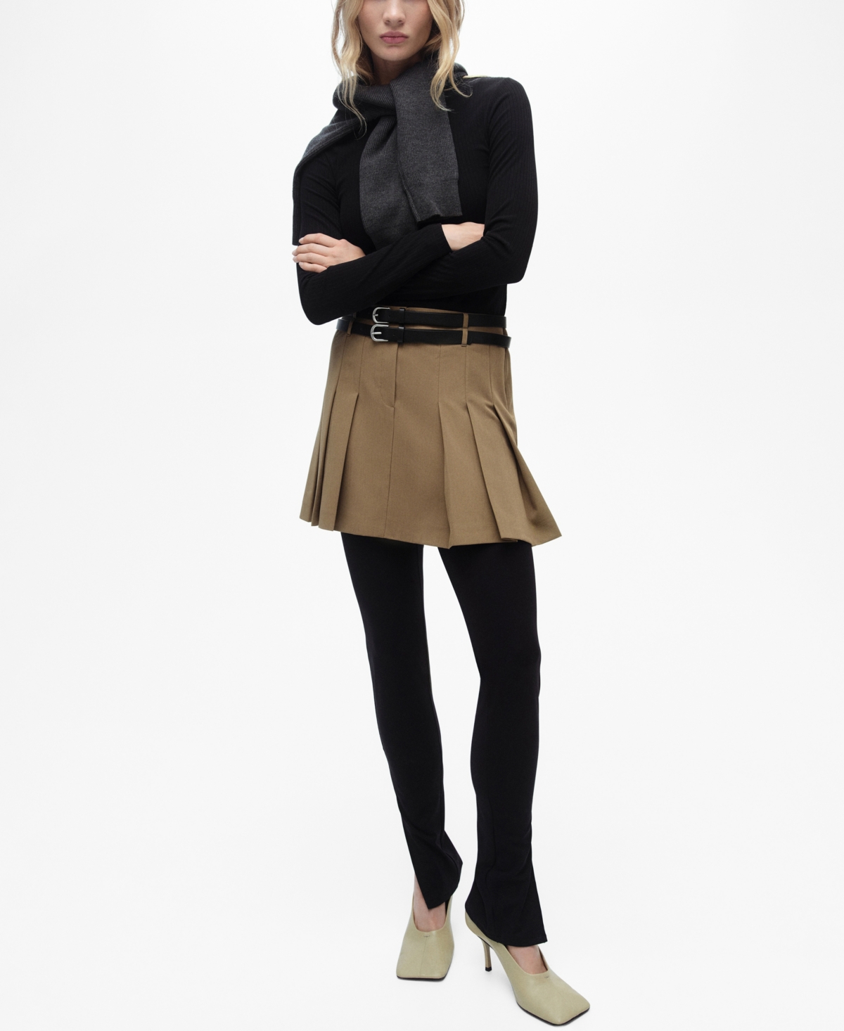 Mango Short Combined Dress Beige In Beige