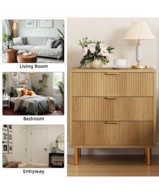 3 Drawer Dresser for Bedroom, 30” Tall Dresser Organizer with Metal Legs, Modern Wood Chest of Drawers for Bedroom, Hallway, Home Office