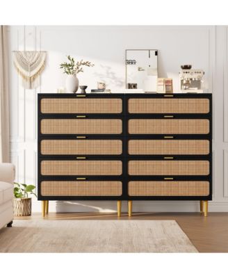 5-Drawer MDF Rattan Design with Metal Legs, Deep Drawers & Reinforced Frame Tall Bedroom Dresser