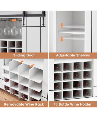 Farmhouse Coffee Bar Cabinet with Storage, 47" Wine Bar Cabinet with Sliding Barn Door, Buffet Sideboard Cabinet