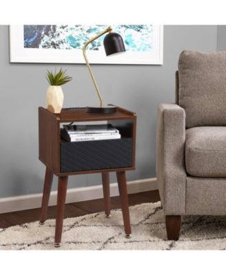Mid Century Modern End Table with Charging Station, Nightstand with USB Ports, Side Table for Living Room