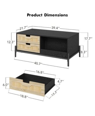 Coffee Table with LED Lights - Rectangle Open Storage Shelf Accent Center Sofa Table Modern Coffee Table with 4 Drawers Farmhouse Coffee Table for Living Room Apartment Office