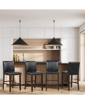   Set of 4   PVC Leather   Counter Height  Bar Stools