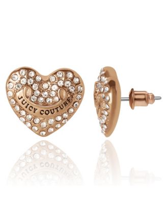 Heart Crystal Stud Earrings - Gold-Tone with Crystals