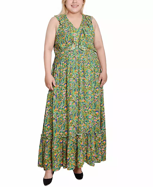 plus size sleeveless ruffled rayon dress
