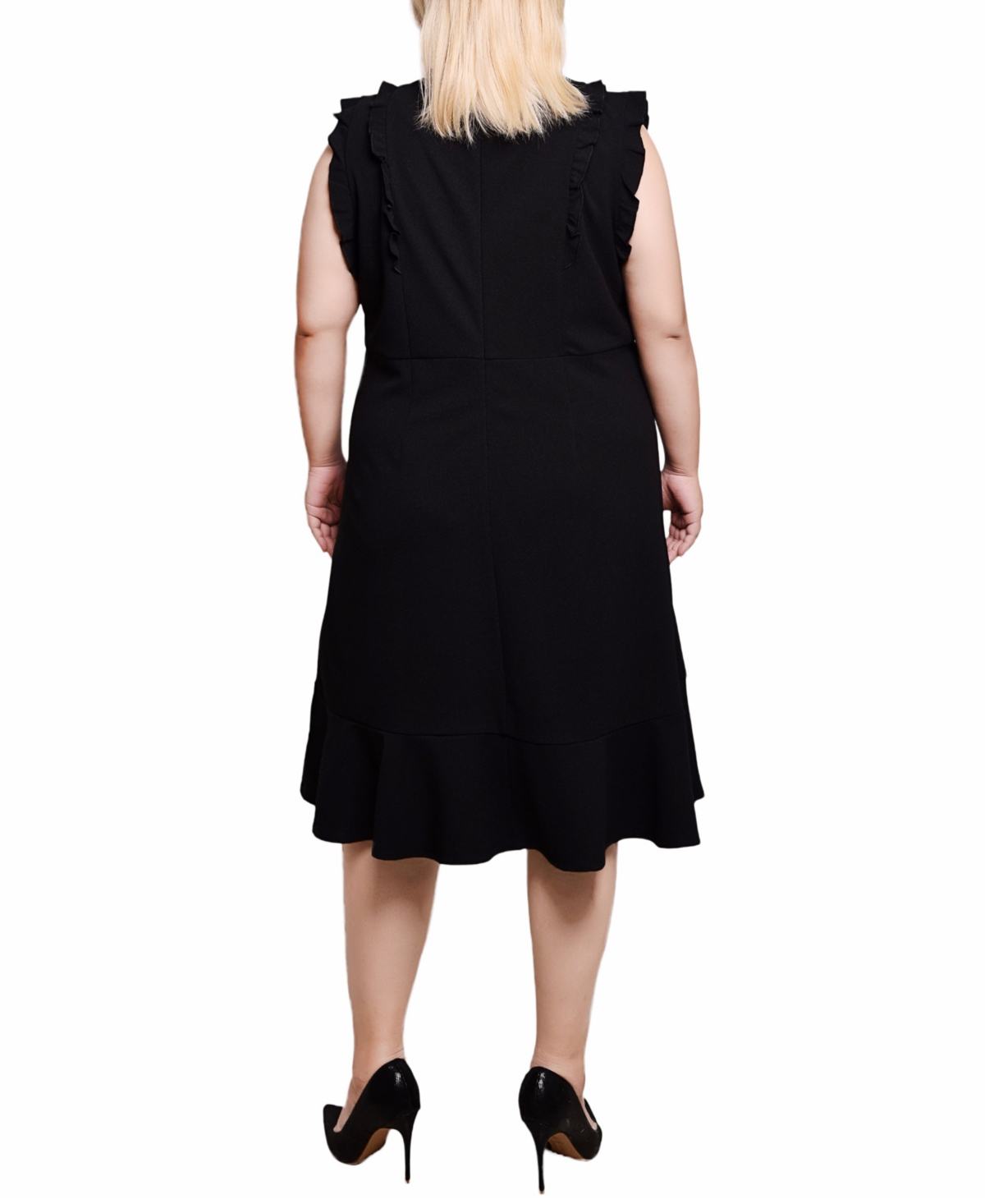 Ny Collection Plus Size Flutter Sleeve Scuba Dress In Black
