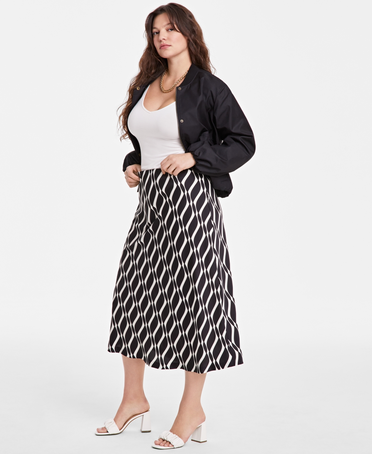 On 34th Women's Printed Midi Slip Skirt, Exclusively At Macy's In Deep Black