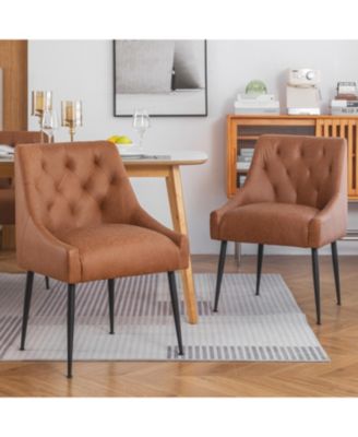 Modern Upholstered Dining Chairs Set of 2, Mid Century Kitchen Side Chairs with 5.12” Cushions and Back Pull Rod