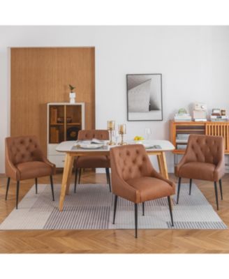 Modern Upholstered Dining Chairs Set of 4, Mid Century Kitchen Side Chairs with 5.12" Cushions and Back Pull Rod for Kitchen, Living Room