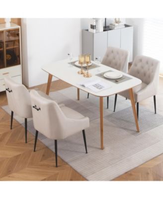 Modern Upholstered Dining Chairs Set of 4, Mid Century Kitchen Side Chairs with 5.12” Cushions and Back Pull Rod for Kitchen, Living Room