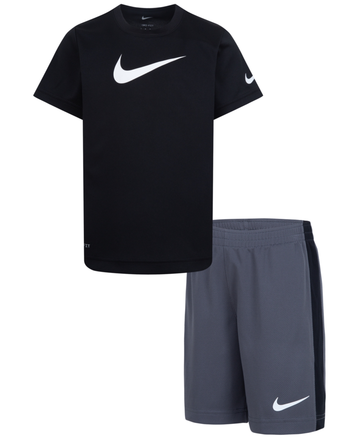 Nike Little Boys Dri-fit Swoosh T-shirt & Shorts, 2 Piece Set In Dark Gray