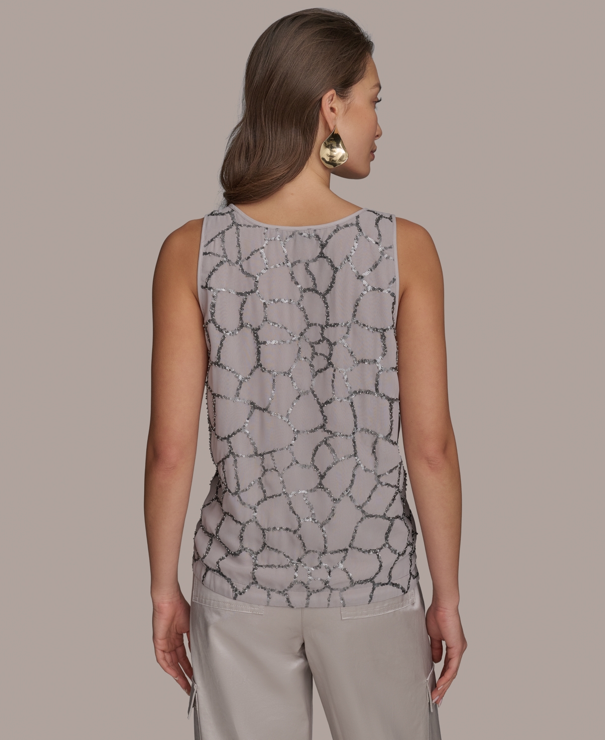 Shop Donna Karan Women's Scoop-neck Embellished Tank Top In Clay