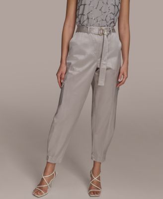Women's Belted Satin Cargo Pants 