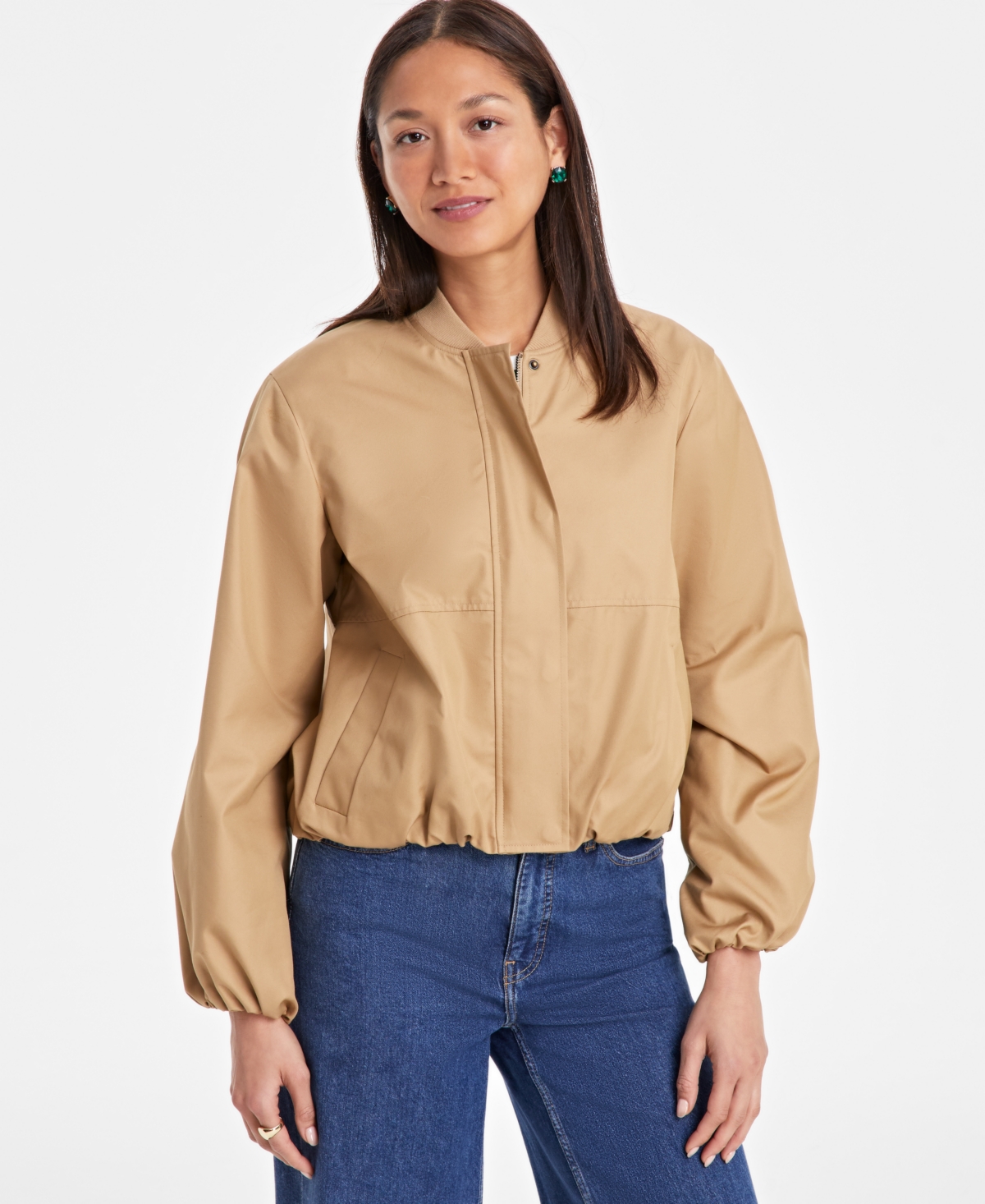 ON 34TH WOMEN'S TWILL BUBBLE-HEM BOMBER JACKET, EXCLUSIVELY AT MACY'S 