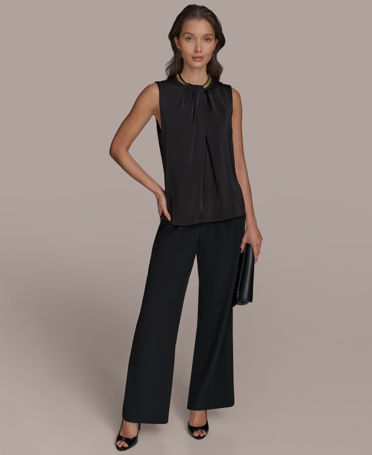 Shop Donna Karan Women's Chain Detail Twist-front Sleeveless Top In Black