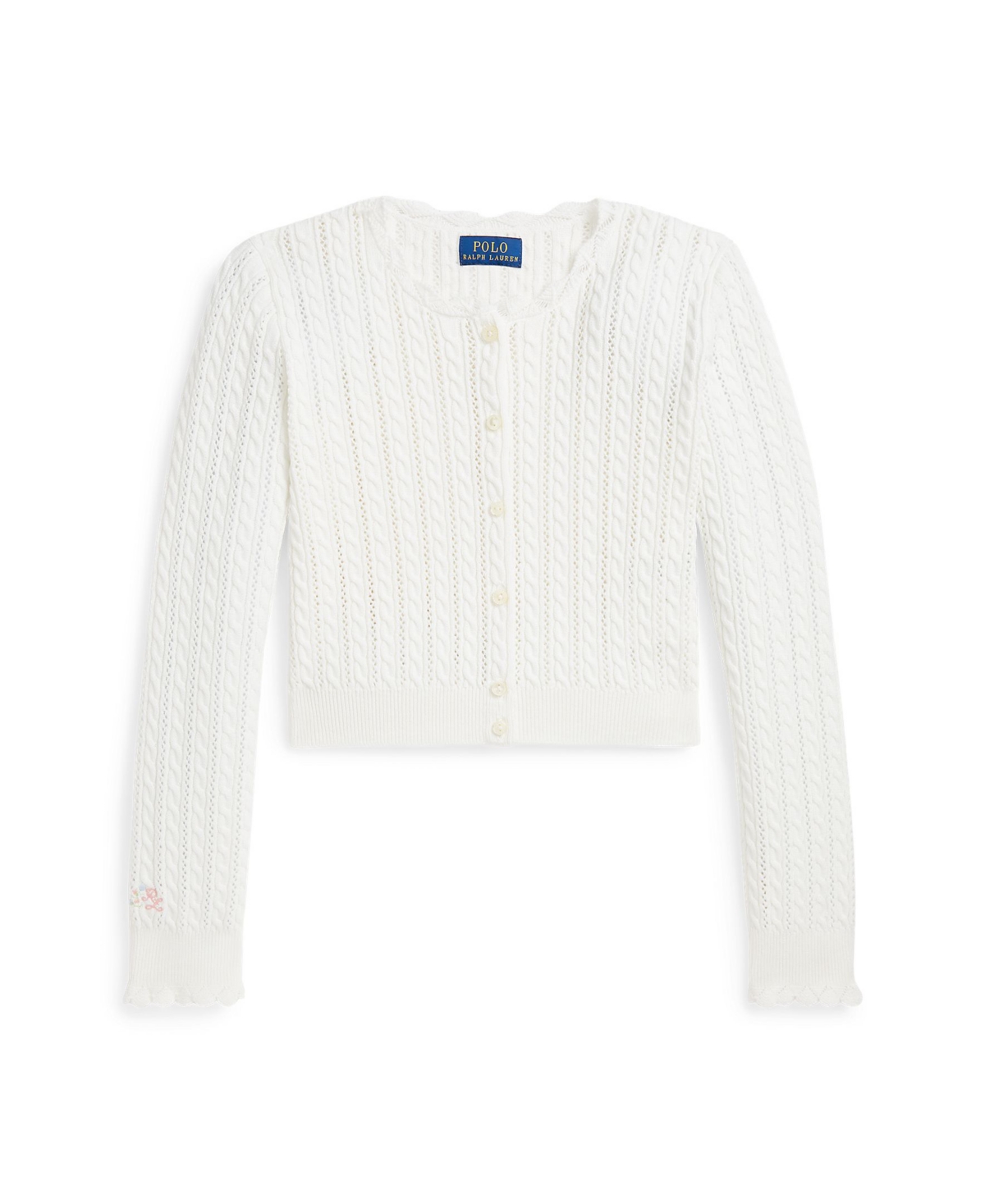 Shop Polo Ralph Lauren Big Girls Pointelle-knit Cotton Cardigan In White