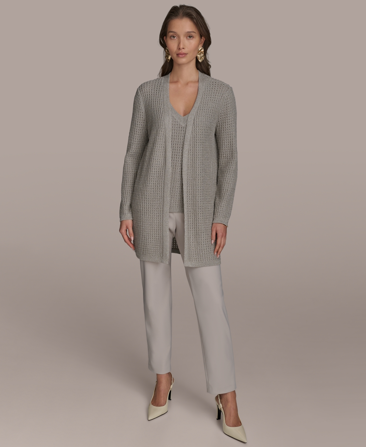 DONNA KARAN WOMEN'S METALLIC OPEN-WEAVE CARDIGAN 