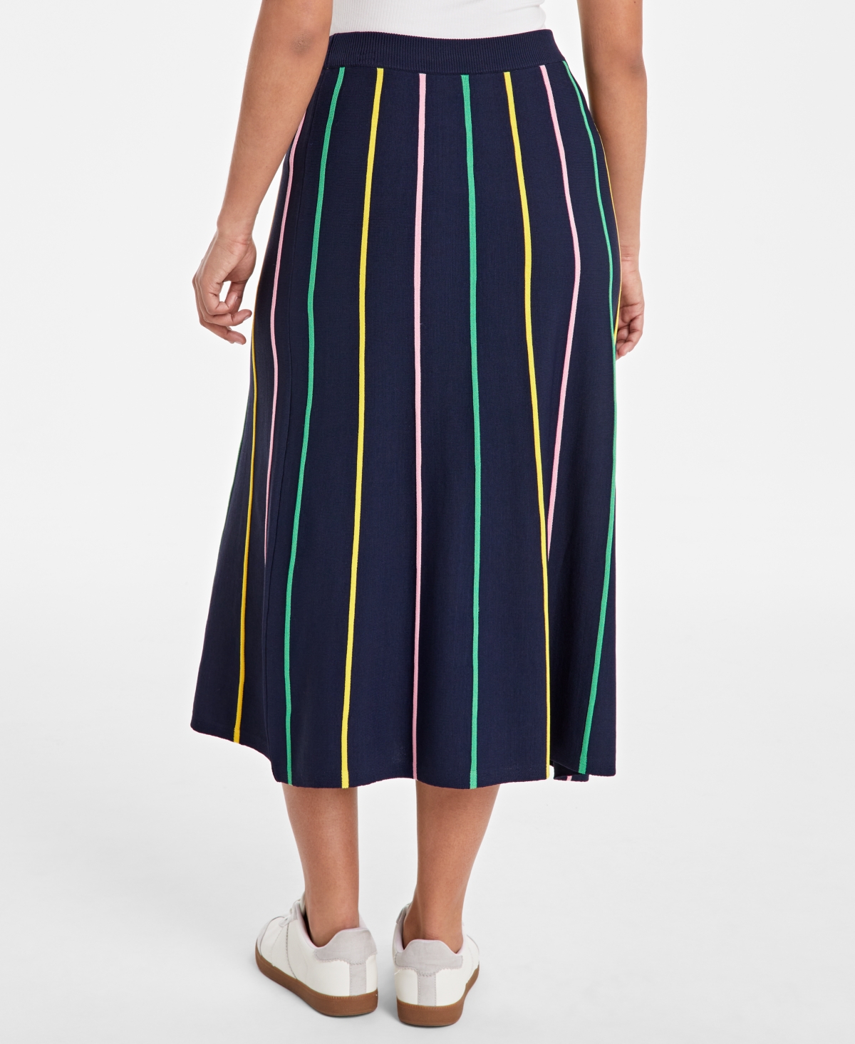 On 34th Women's Striped Pull-on Midi Sweater Skirt, Exclusively At Macy's In Intrepid Blue