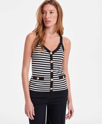 On 34th - Women's Stripe knit Button Tank Top
