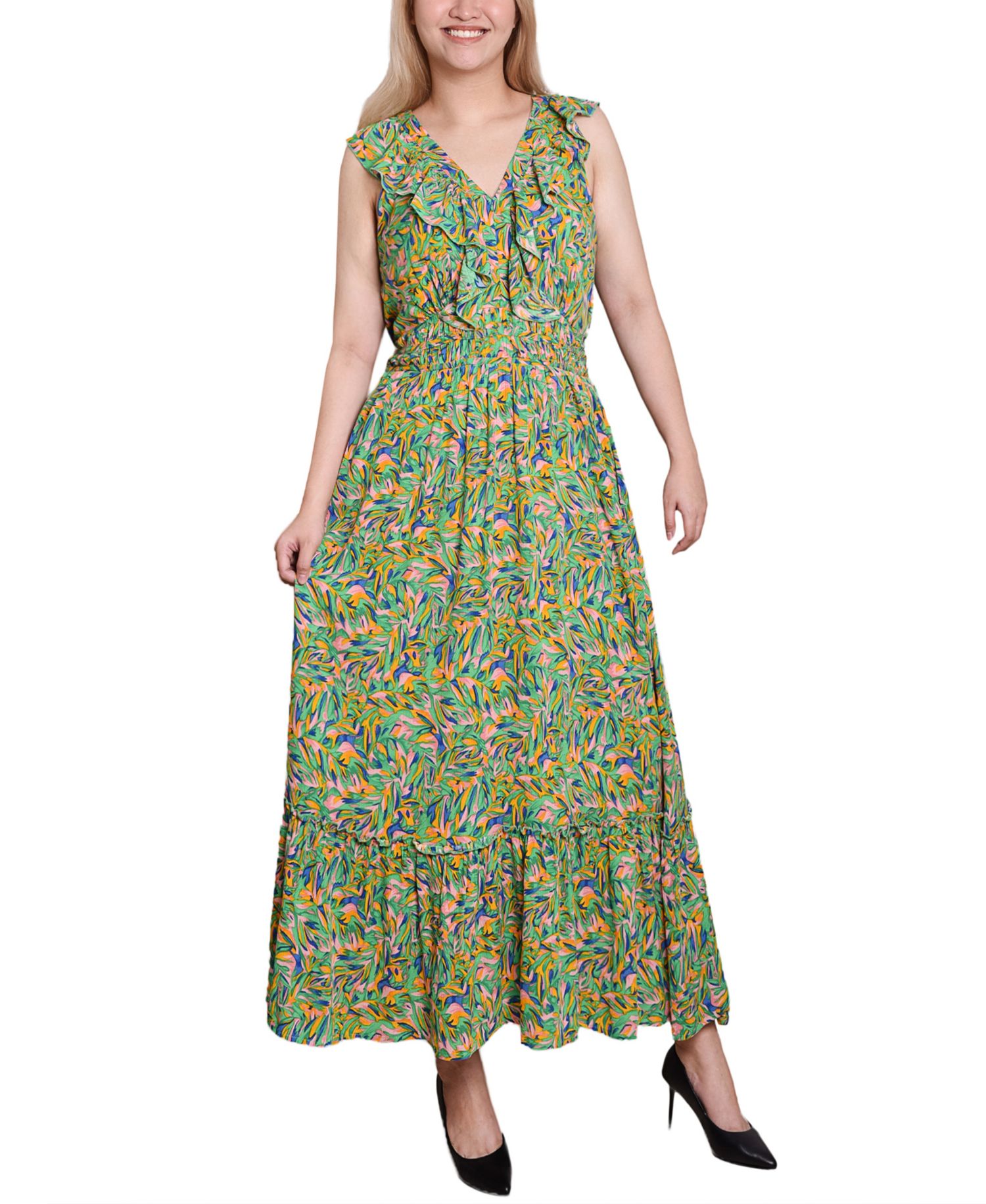 Petite Sleeveless Ruffled Rayon Dress