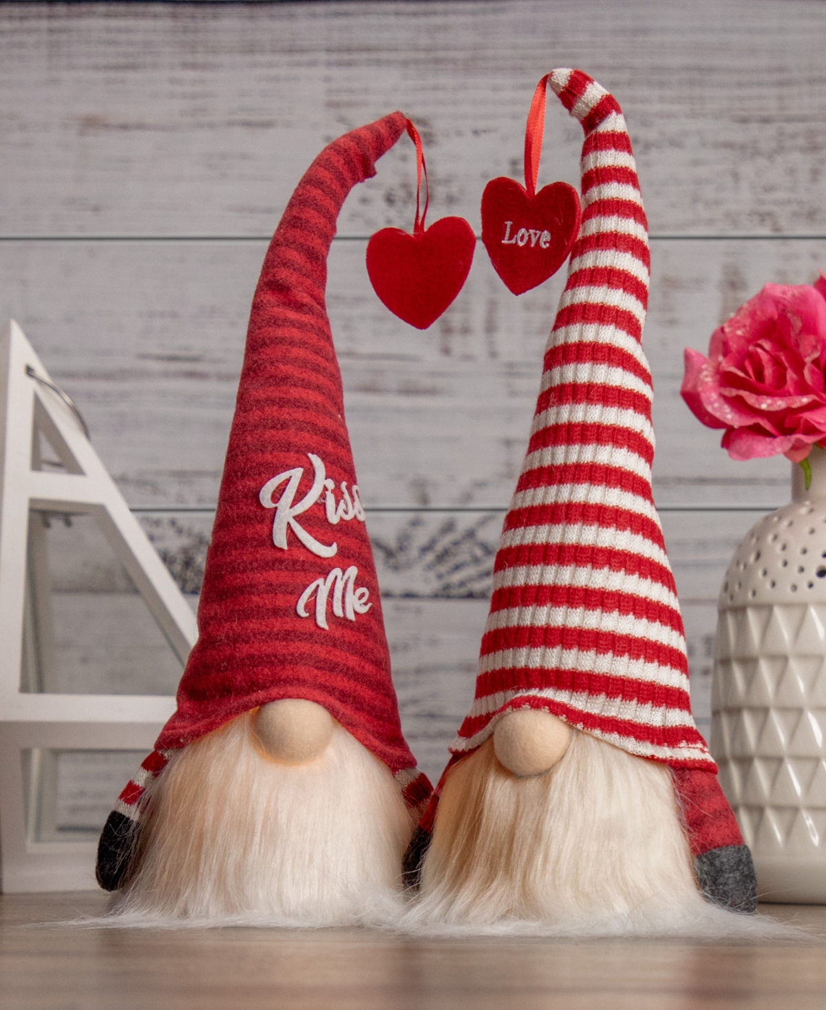 NORTHLIGHT 14" LIGHTED STRIPED 'KISS ME' HAT VALENTINE'S DAY GNOME