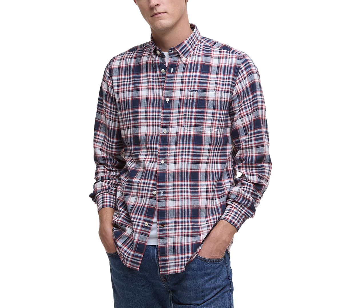 Shop Barbour Men's Tailored-fit Bridport Linen-blend Plaid Shirt In Navy