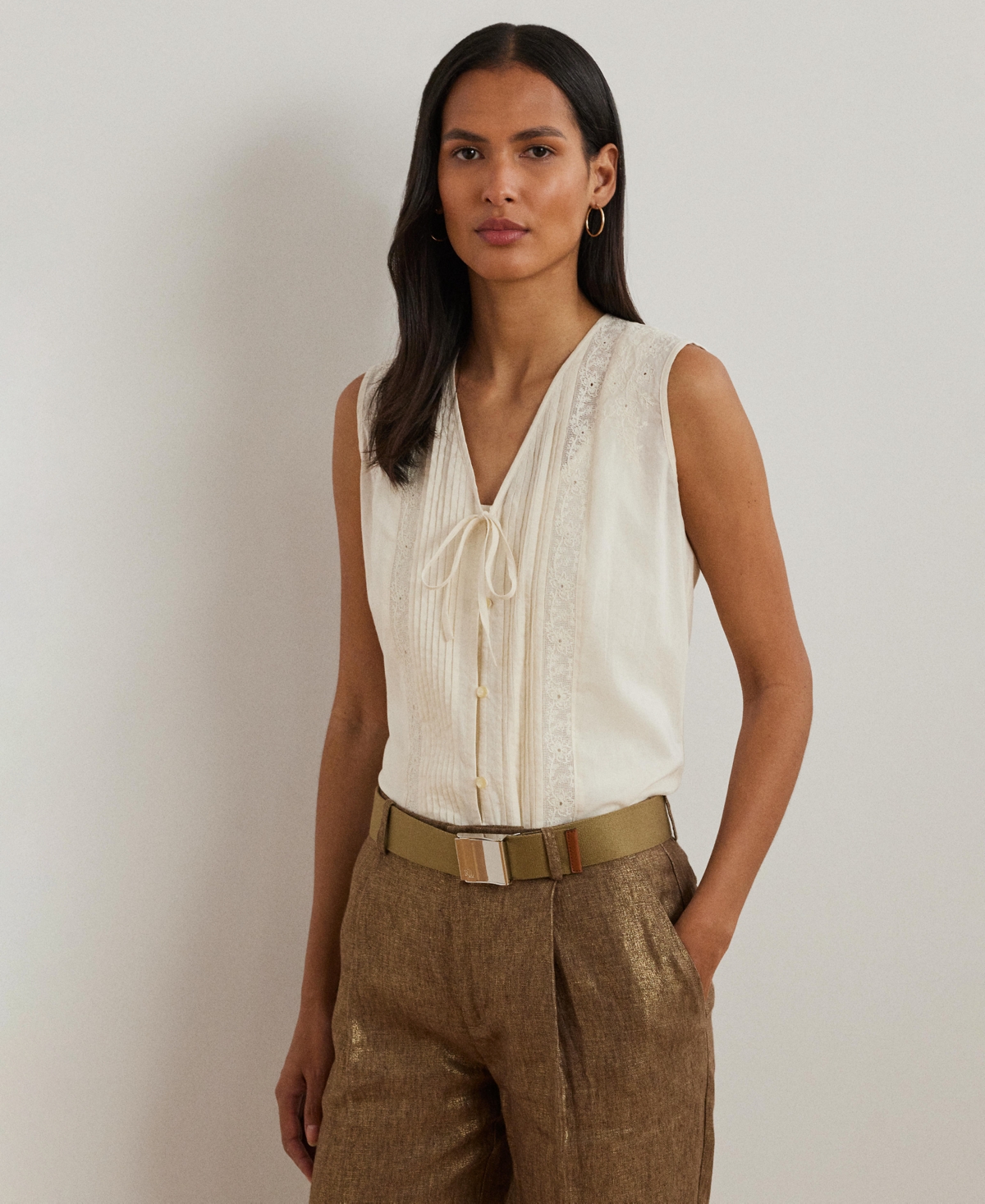 Shop Ralph Lauren Women's Embroidered Voile Sleeveless Blouse In Mascarpone Cream