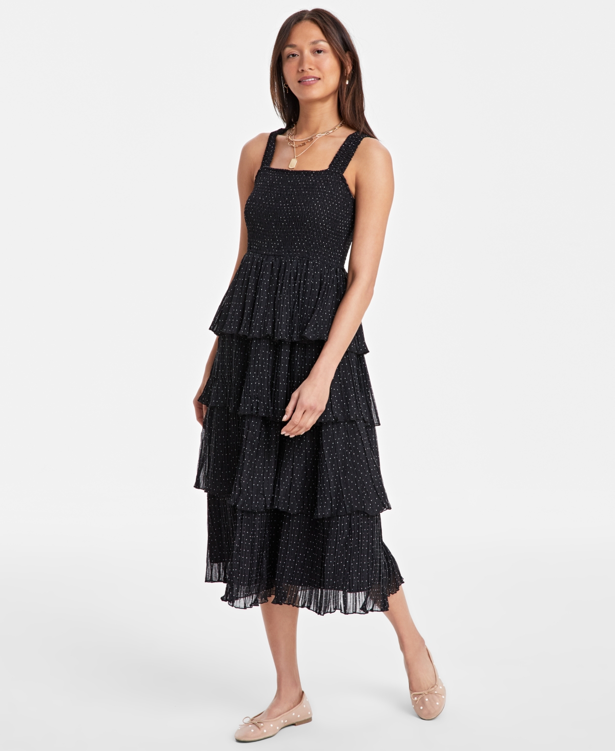 ON 34TH WOMEN'S PRINTED SMOCKED RUFFLE-TIERED MIDI DRESS, EXCLUSIVELY AT MACY'S 
