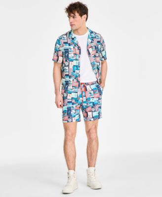 Men's Slim-Fit Tropical-Print Button-Down Camp Shirt