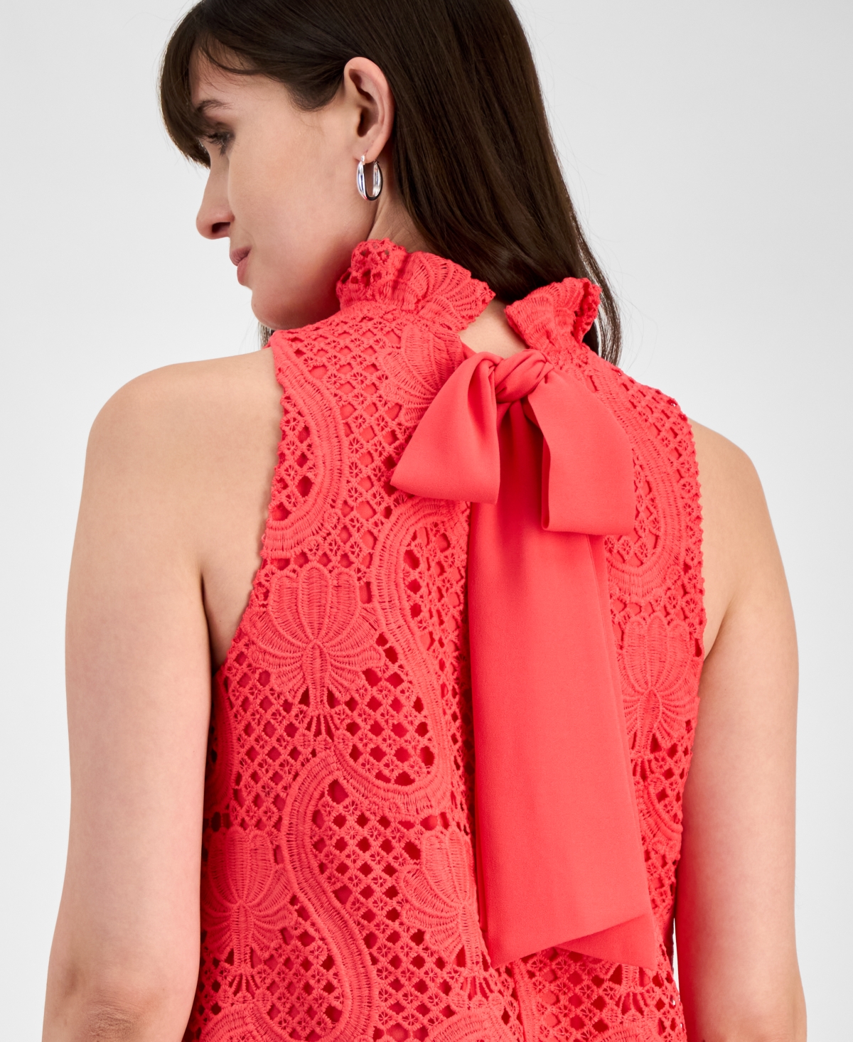 Anne Klein Ruffle Sleeveless Lace Overlay Shift Dress In Teaberry
