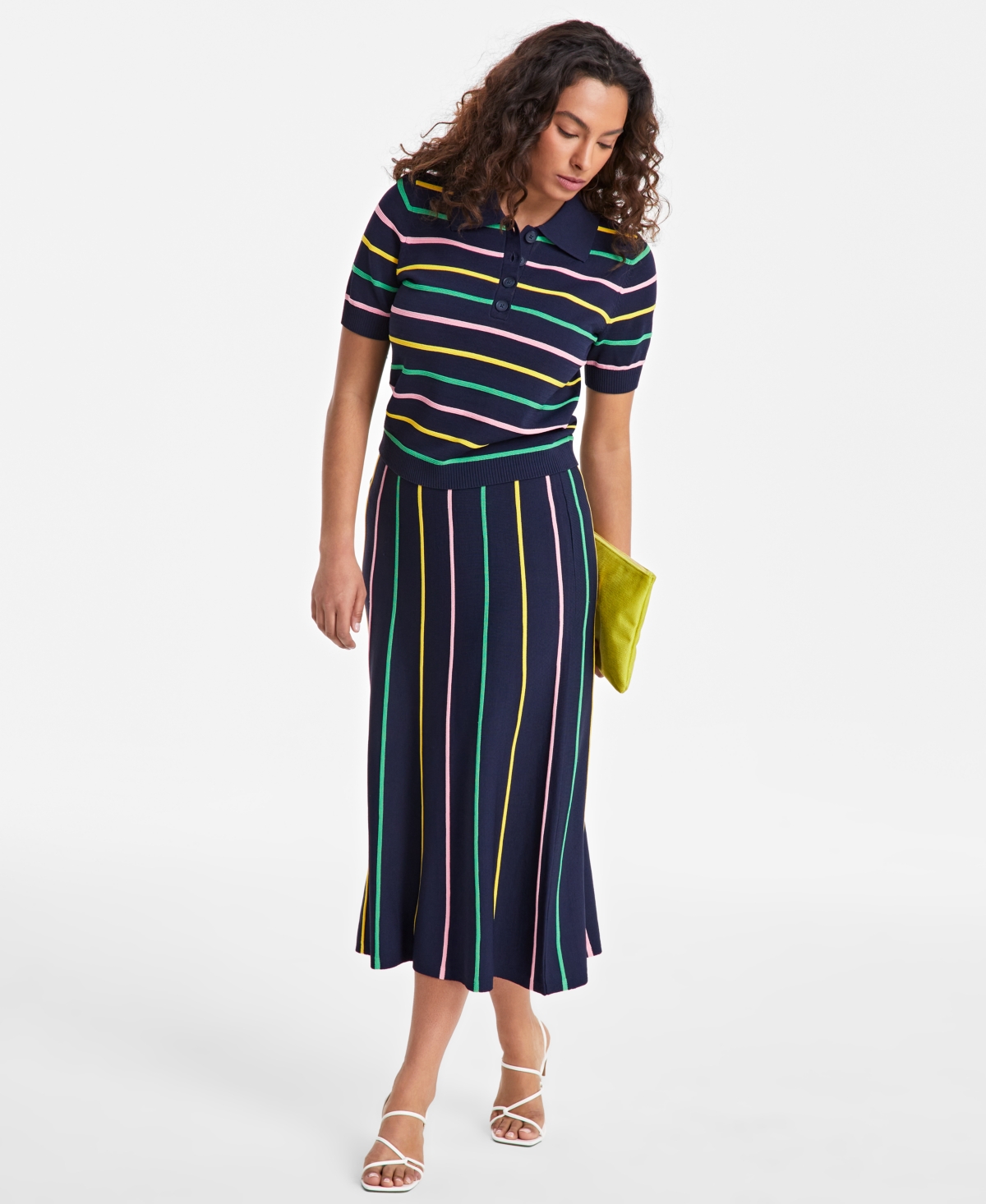 On 34th Women's Striped Pull-on Midi Sweater Skirt, Exclusively At Macy's In Intrepid Blue