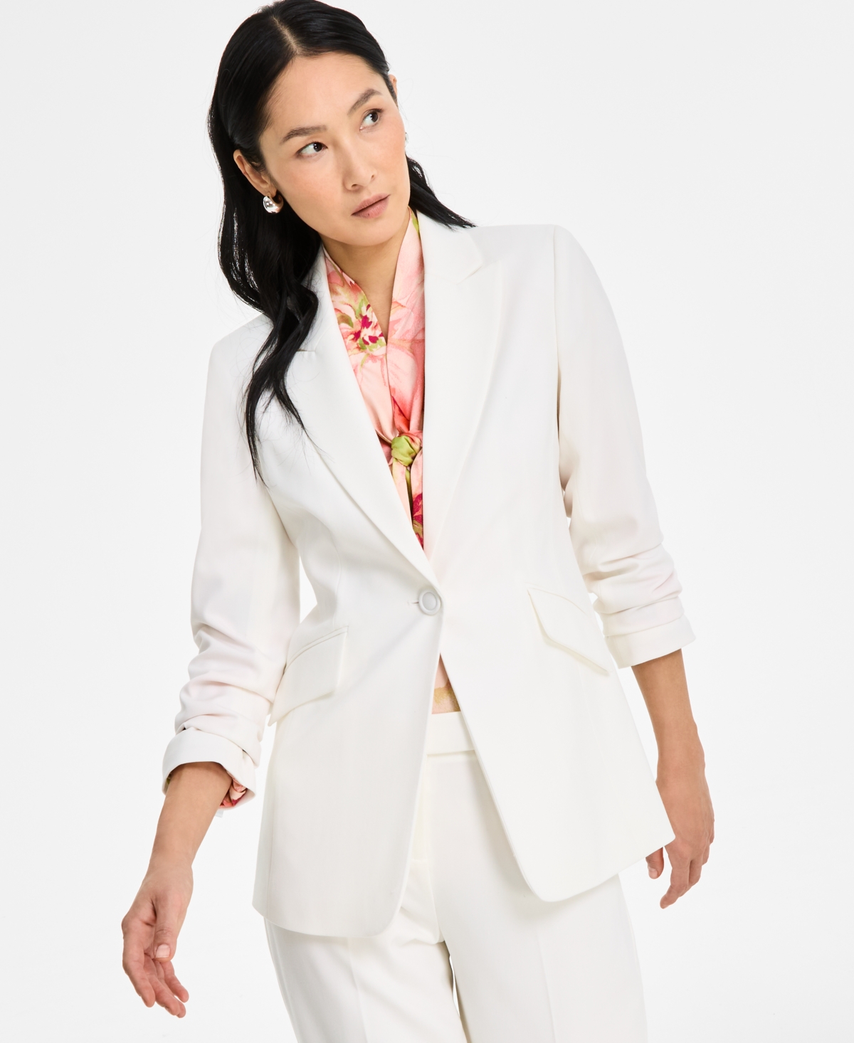 Tahari Asl Peak-lapel Button-front Jacket, Regular & Petite In White