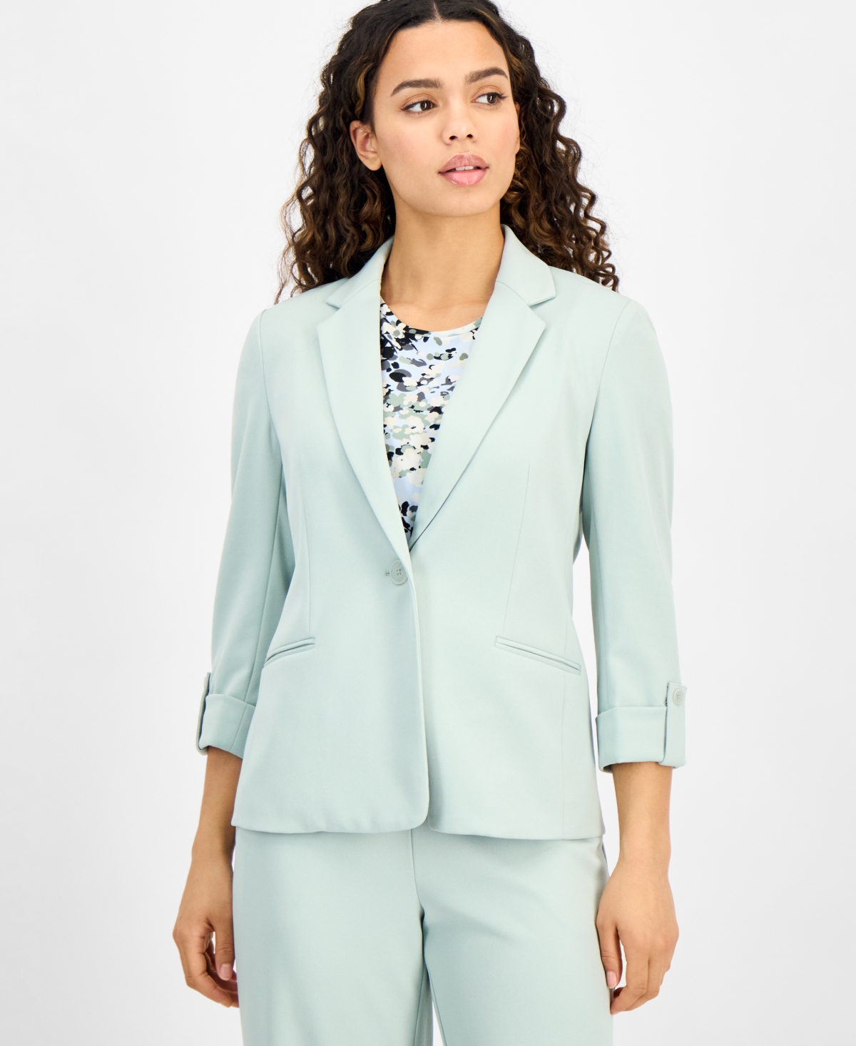 AK ANNE KLEIN PETITE COOL CREPE SINGLE BUTTON JACKET 