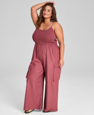 And Now This - Trendy Plus Size Smocked Jumpsuit