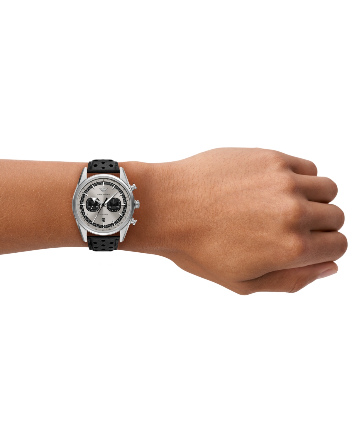 Emporio Armani Men's Chronograph Black Leather Strap Watch 42mm In Black