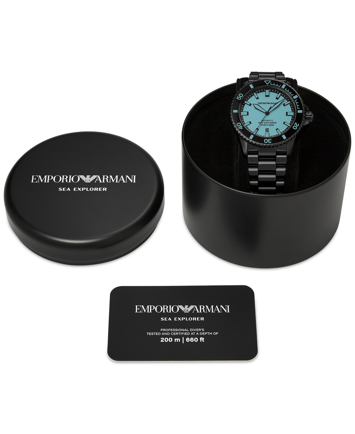 Emporio Armani Men's Automatic Sea Explorer Black-tone Stainless Steel Bracelet Watch 43mm In Black