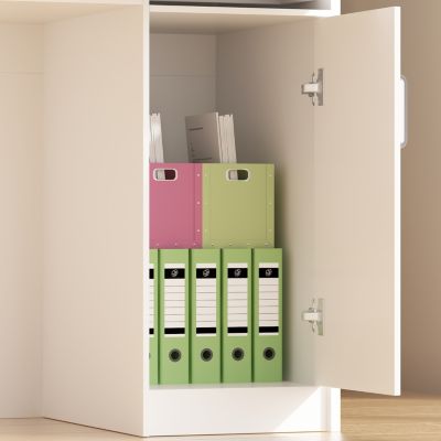 Computer Desk with Drawers, White Office Desk with Storage Cabinet, Study Writing Table for Home Office, Bedroom